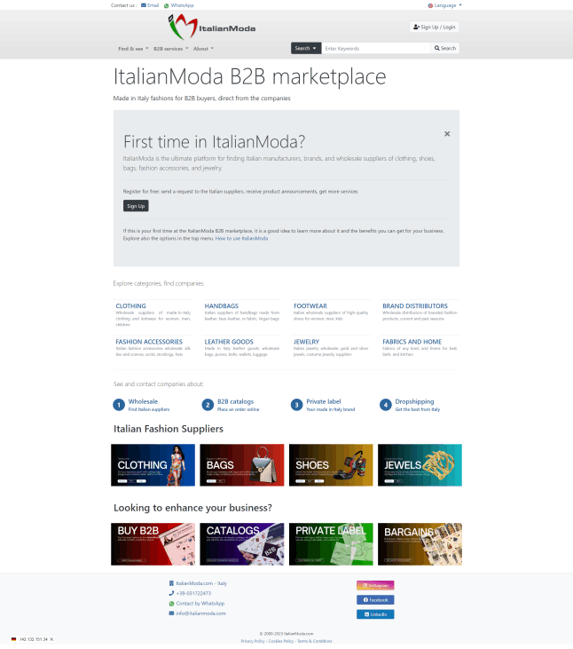 Portale B2B per vendere moda italiana all'ingrosso, nuovi clienti distributori esteri