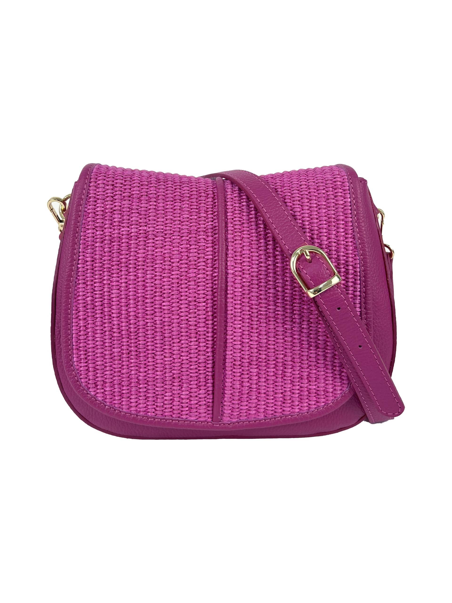 FLORENCE LEATHER - Leather shoulder bag with raffia flap
