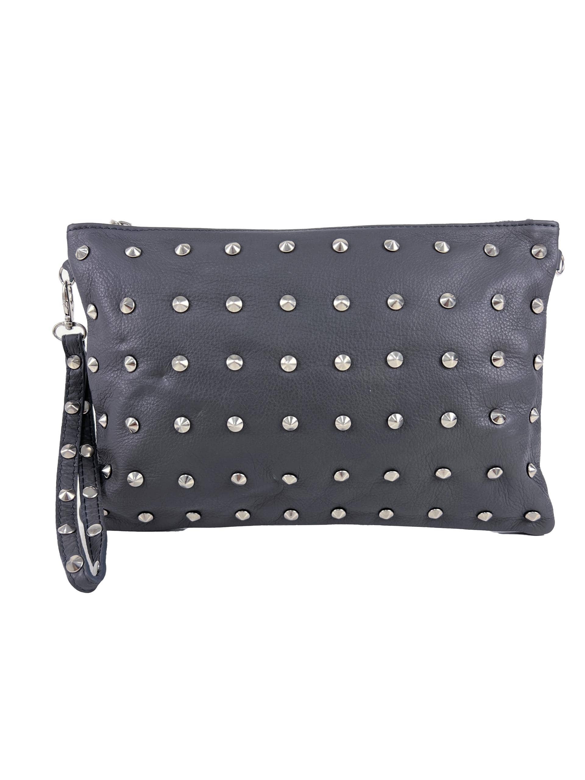 FLORENCE LEATHER - Leather clutch bag with studs 