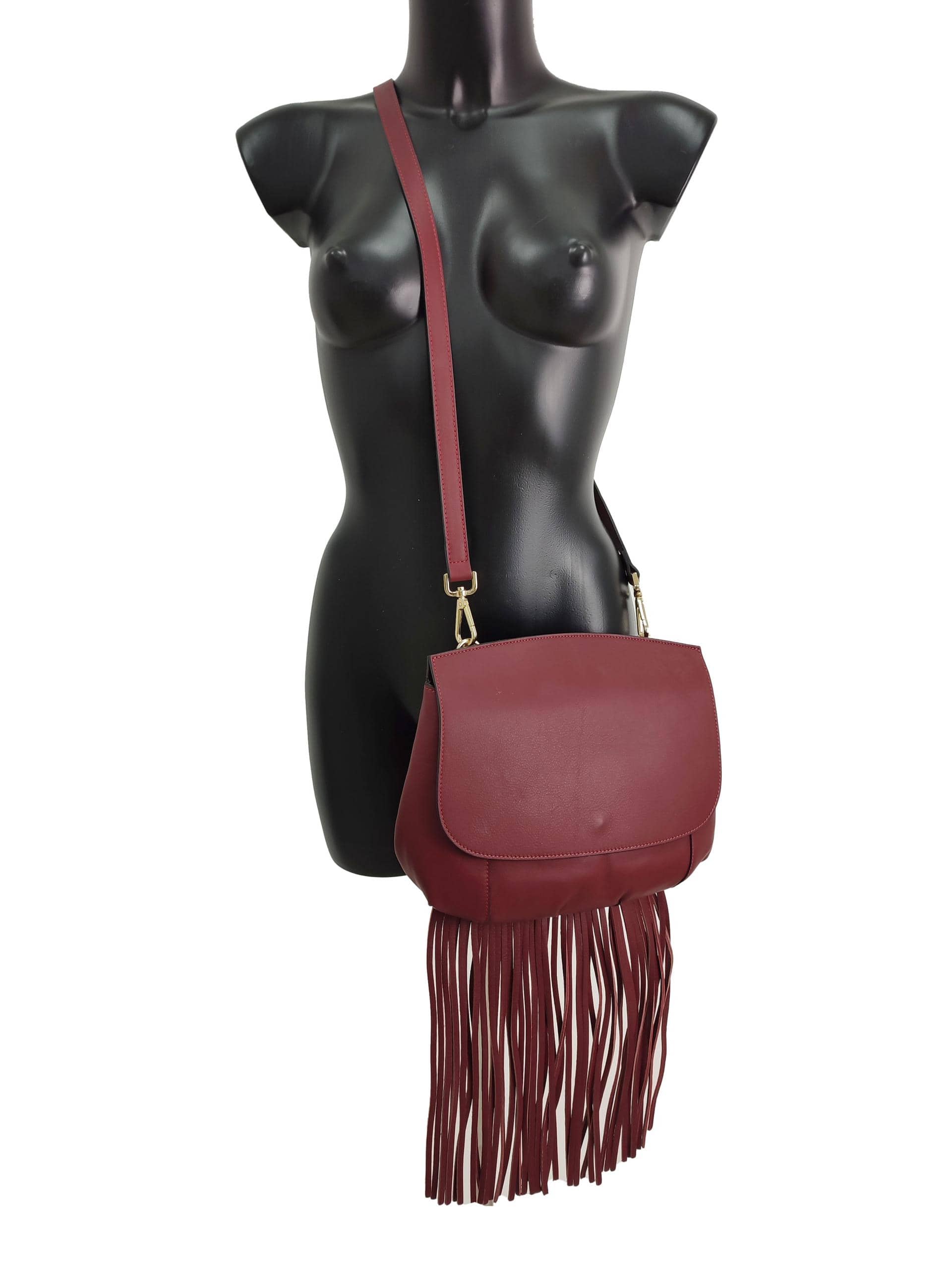 FLORENCE LEATHER - Leather bag with rounded flap and fringes